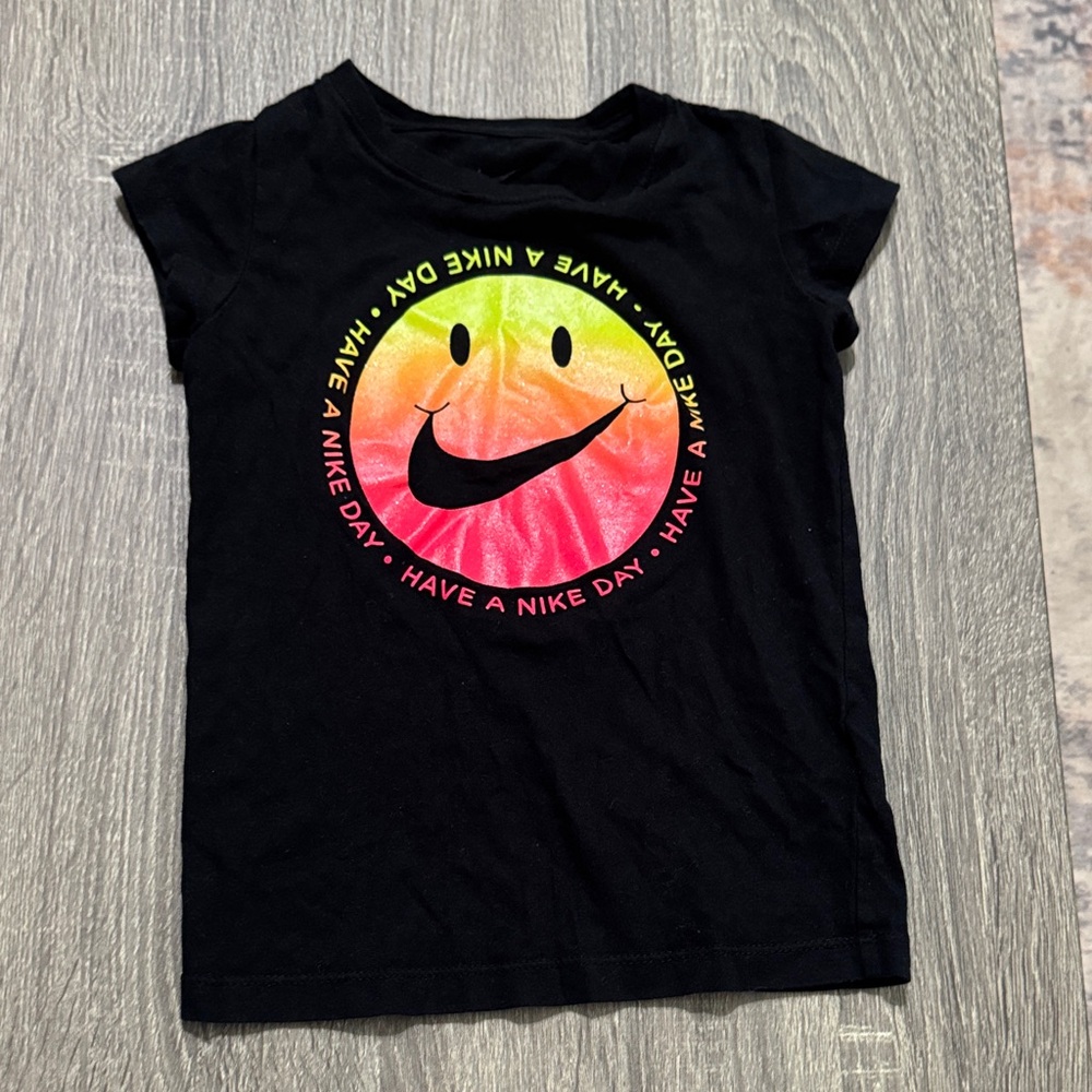 Nike Kids Black Tee with Colorful Smile Graphic